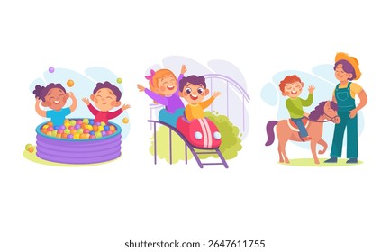 As crianças estão tendo um tempo maravilhoso desfrutando de atividades divertidas em uma feira de verão emocionante