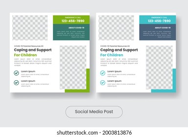 Children health during covid-19 social media post banner template set. Vector illustration EPS 10