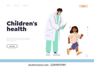 Children health landing page design template for online medical service offering kids treatment