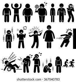 Children Health Physical and Mental Problem Syndrome Stick Figure Pictogram Icons