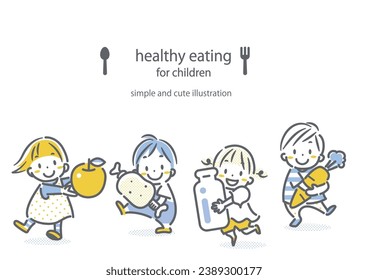 Kinder und gesunde Ernährung, einfache und süße Illustration