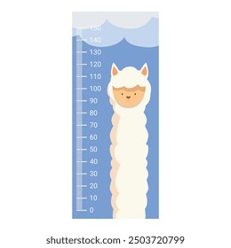 Children height chart with cute llama face, measuring scale for wall