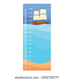 Children height chart meter wall sticker with a sailing ship on ocean waves