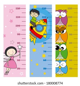 children height meter. Fairy, owls and rocket