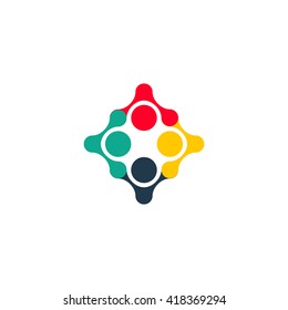 Children held hands. Abstract trendy styling. The round shape, colorful logo template. Social friendly relations.