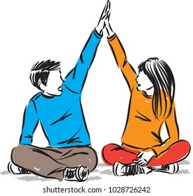 children high five concept vector illustration