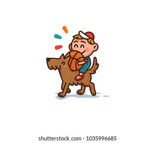 Children and his best friend dog going to an adventure. 100% vector layered
