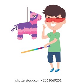 children hitting pinata birthday party isolated