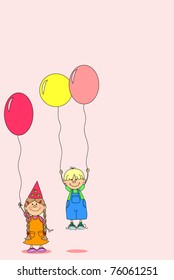 children hold balloons, greeting card, vector