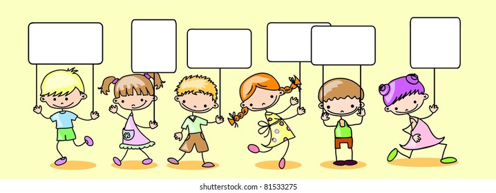 Children hold a banner