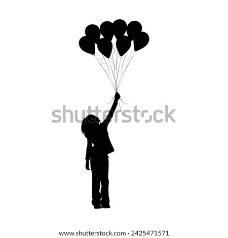 Children holding balloons silhouette. Silhouette of children holding a bunch of balloons.