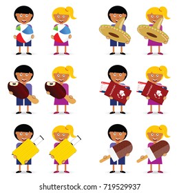 children holding beach stuff item illustration in colorful