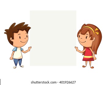 Children holding blank note, vector illustration