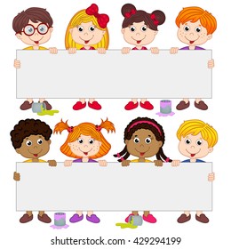 children holding blank paper - vector illustration, eps