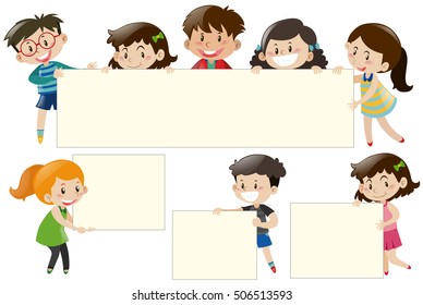 Children holding blank white boards illustration
