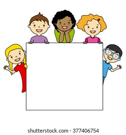 Children holding board. space for text or photo