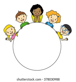 Children holding board. space for text or photo