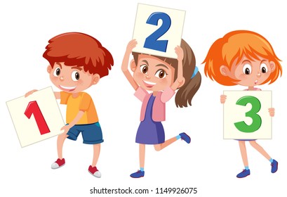 Children holding card number illustration