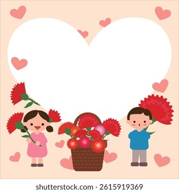 Children holding carnations and showing love and appreciation