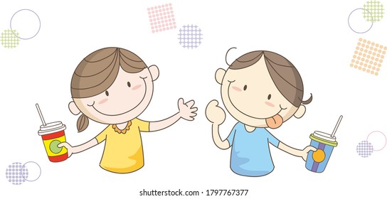 Children holding drinks in hand
