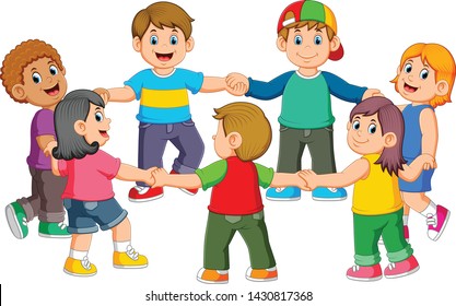 the children are holding to each other for making a round