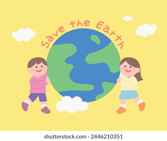 Los niños sostienen la tierra.