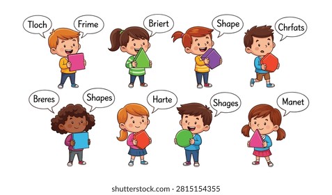 Children holding educational shape blocks set with education children learning