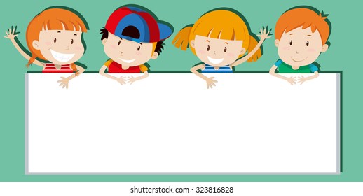 Children holding empty sign illustration