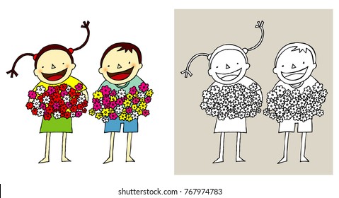 Children holding flowers.