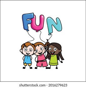 Children Holding Fun Text Balloons Cartoon Vector