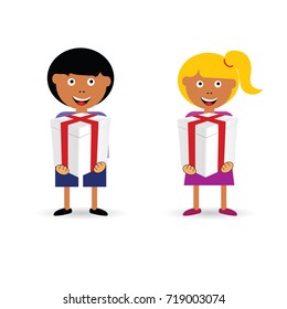 children holding gift box illustration in colorful