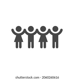 Children holding hands black vector icon. Kids, boys and girls symbol.