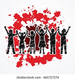 Children holding hands designed on splatter blood background graphic vector.