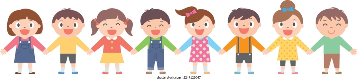 children holding hands side by side
