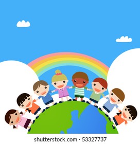children holding hands standing on top of the earth
