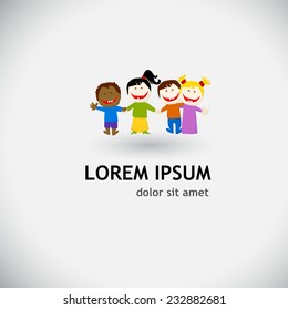 Children holding hands symbol. Vector 