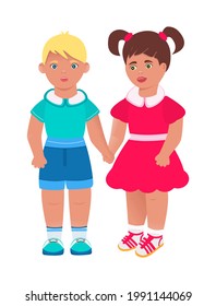 Children are holding hands. Vector. Cartoon style. Drawing, collage. White background.