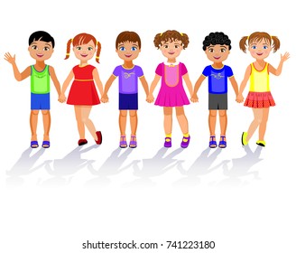 Children holding hands. Vector illustration.
