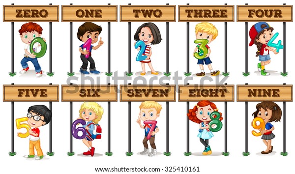 Children Holding Number Zero Nine Illustration Stock Vector Royalty Free