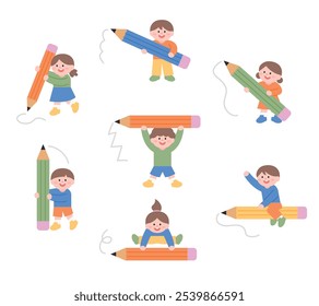 Children holding pencils and drawing freely.