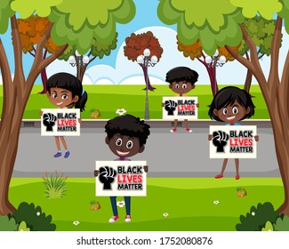 Children holding picketing sign at the park illustration
