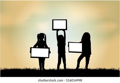 Children holding a poster.