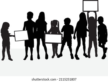 Children holding a poster or a sign board.