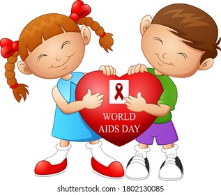 Children holding a red heart with the text world AIDS day