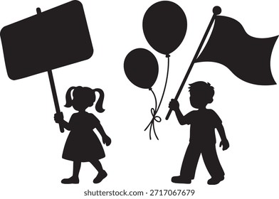 Niños que sostienen el Vector de la muestra y de los globos, ilustración
