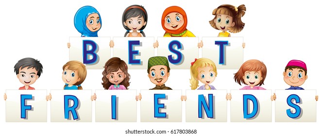 Children holding sign for best friends