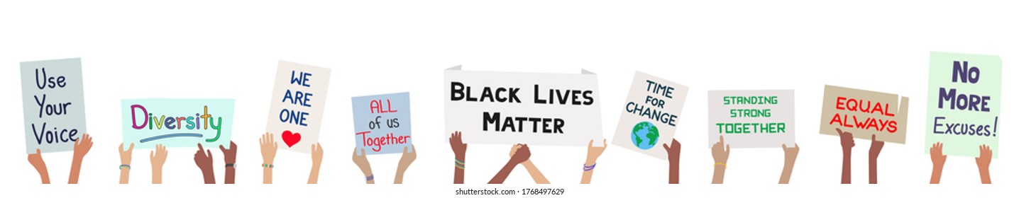 Children Holding Signs Banner To Demonstrate For Justice Black Lives Matter Movement Concept