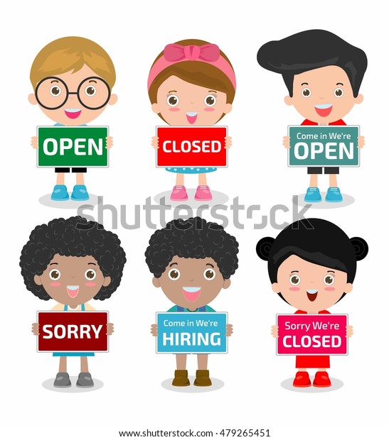 Children Holding Signs Open Closed Sorry: vector de stock (libre de ...