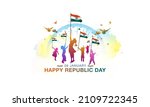 Children holding tricolor indian flag and saluting celebrating Republic day of India 26 January background