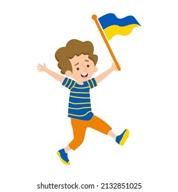 Children holding Ukraine flags vector illustration